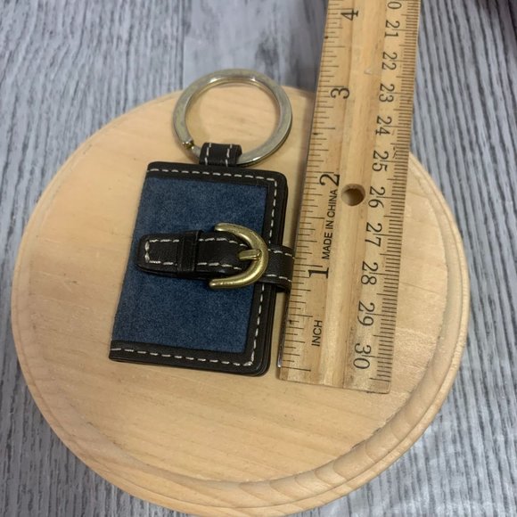Rare Coach Suede Leather Navy Blue On Brown Mini Picture Frame Keychain Keycharm - Picture 12 of 12